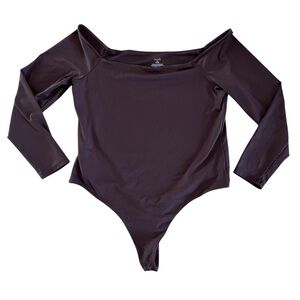 Nuuds XXL Bodysuit Scoop Neck Brown Long Sleeve